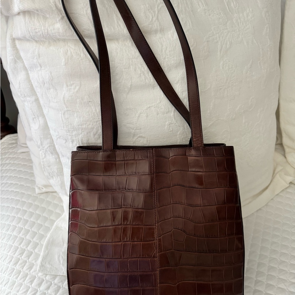 Classic Vintage Brown Leather Croc Embossed Handbag